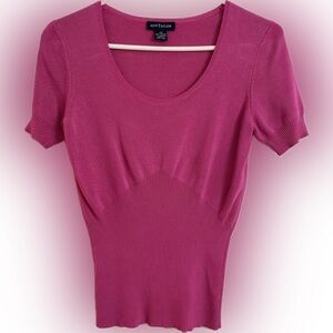 Ann Taylor Short Sleeve Scoop Neck Sweater Top - Raspberry